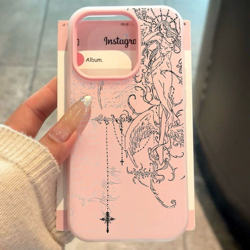 Samsung Galaxy A55 - Gothic-Stil Engel Kreuz Linienzeichnung Handyhülle für